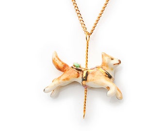 Merry Go Round Porcelain Fox Necklace/ Fox Pendant Necklace