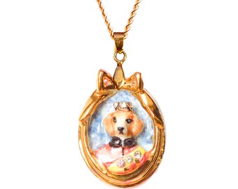 Porcelain Dog Cameo Necklace/ oval shape necklace/ dog necklace/ dog pendant/ necklace/ pendant/ Dog/ Sausage dog/ dachshund/Animal Necklace