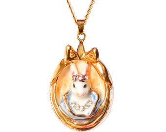Porcelain Rabbit Cameo Necklace, 24ct Gold Detail, Swarovski Crystals