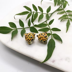 Porcelain Cheetah stud earring/ Cheetah earrings/ stud earrings/ earrings/ Animal Earrings/ Leopard Earrings/ Cat Earrings