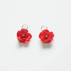 Porcelain Red Rose drop earring/ Rose earrings/ ceramic flower earrings/ porcelain earrings/ flower earrings/ Birth Moth Flower Earrings