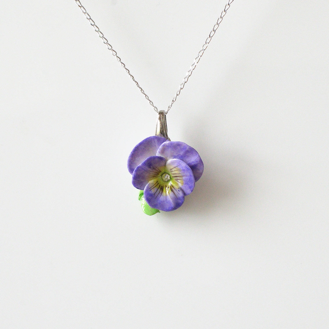 Porcelain Purple Pansy Pendant With Sterling Silver Necklace/ Etsy
