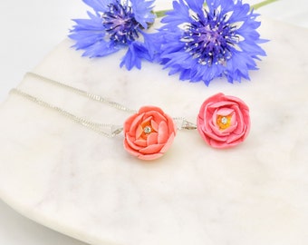 Porcelain Peony Pendant Necklace/ necklace/ flower jewellery/ flower necklace/ peony/ gift for her/ bridesmaid gift/ porcelain gift