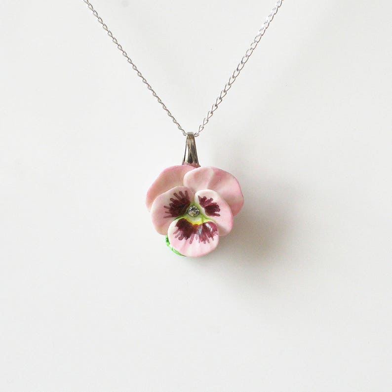 Porcelain Pink Pansy Pendant With Sterling Silver Necklace/ Etsy UK