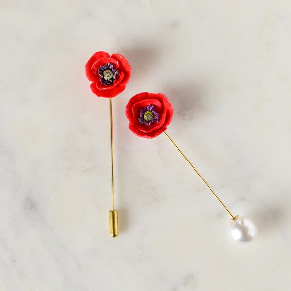 Porcelain Red Poppy Pin Brooch/ Poppy Brooch/ Poppy Pin/ Pin/ Brooch/ Red Flower Brooch/ Lapel Pin Boutonniere/ Groomsmen Gift/Best Man Pin