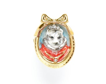 Porcelain Tiger Cameo Brooch with Swarovski Crystals