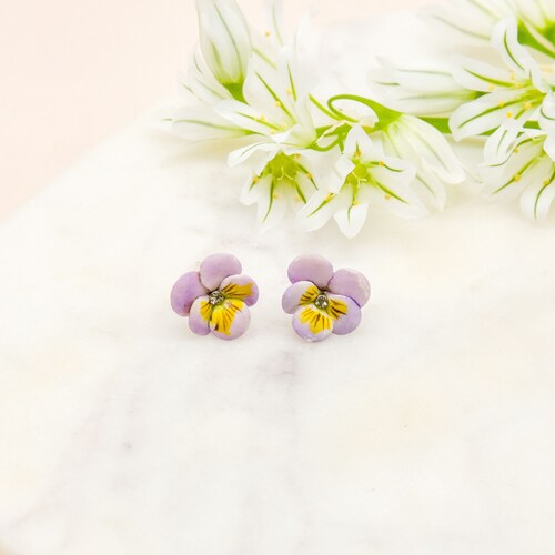 Mini Pansy Stud Earrings Etsy