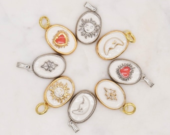 Handmade Porcelain Ceramic Sun, Moon, Star, Heart Charm, Celestial Charm