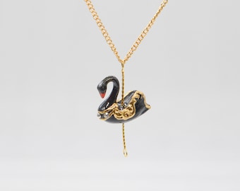 Porcelain Black Swan Necklace, Gold-Plated Chain, Swarovski Crystal