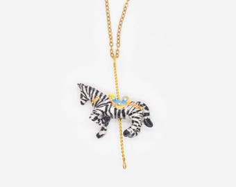 Porcelain Small Zebra Pendant Necklace, Gold Plated