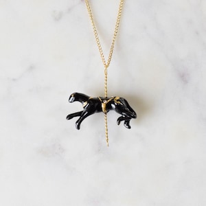 Merry Go Round Porcelain Black Panther Pendant Necklace/ Black Panther Necklace