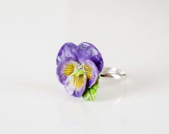 Porcelain Purple Pansy Ring/ Pansy Ring/ Ring/ Porcelain Ring/ Pansy/ Flower Ring/ Flower Jewellery/ Stacking Ring