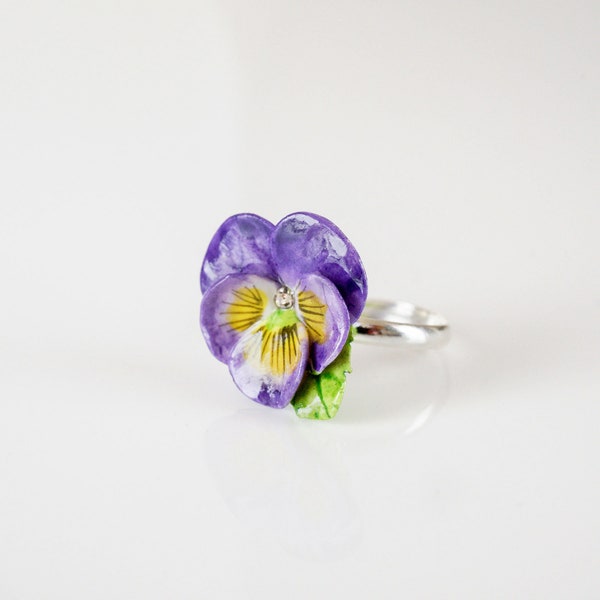 Porcelain Purple Pansy Ring/ Pansy Ring/ Ring/ Porcelain Ring/ Pansy/ Flower Ring/ Flower Jewellery/ Stacking Ring