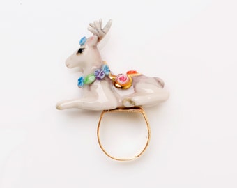 Porcelain Deer Ring/ Statement Ring/ Porcelain Ring/ Ceramic Ring/ Deer Ring/ Porcelain Ring/ Animal ring/ Ring
