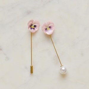 Porcelain Pink Pansy Pin Brooch/ Pansy Brooch/ Wedding Pin Brooch/ Pink Flower Brooch/ Lapel Pin Boutonniere/ Groomsmen Gift/Best Man Pin