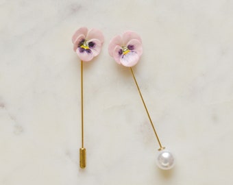Porcelain Pink Pansy Pin Brooch/ Pansy Brooch/ Wedding Pin Brooch/ Pink Flower Brooch/ Lapel Pin Boutonniere/ Groomsmen Gift/Best Man Pin