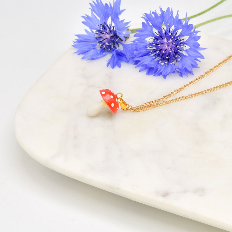 Mushroom Pendant With Gold Plated Necklace / Toadstool Necklace/ Mushroom Jewellery / Toadstool Jewellery image 5