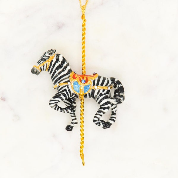 Porzellan Zebra Anhänger Halskette, 24K Gold & Silber Detail