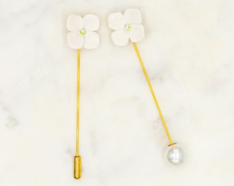 Porcelain White Hydrangea Pin Brooch/ Flower Pin/ Wedding Pin Brooch/White Flower Brooch/Lapel Pin Boutonniere/ Groomsmen Gift/Best Man Pin