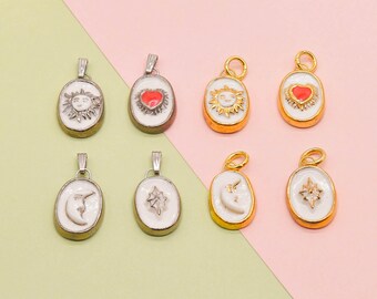 Handmade Porcelain Ceramic Sun, Moon, Star, Heart Charm, Celestial Charm