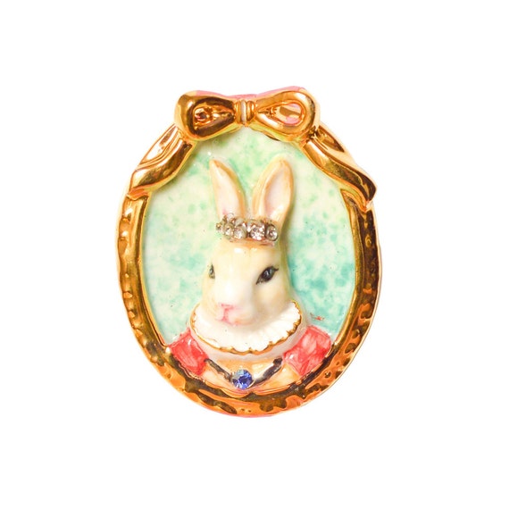 Porcelain Rabbit Cameo Brooch/ Oval Shape Brooch/ Rabbit