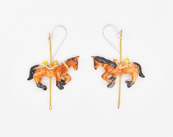 Porcelain Carousel Horse Earrings, Sterling Silver Hooks