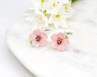 Porcelain Pink Cherry Blossom Cufflinks/ Flower Cufflinks/ Groom Gift / Best Man Gift / Groom Gift/ Floral Cufflinks