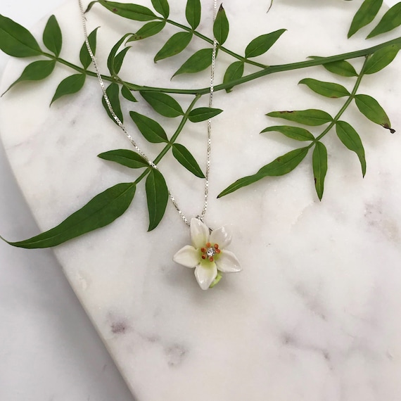 Porcelain Orange Blossom Pendant Necklace/ Flower Pendant