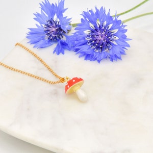 Mushroom Pendant With Gold Plated Necklace / Toadstool Necklace/ Mushroom Jewellery / Toadstool Jewellery image 1