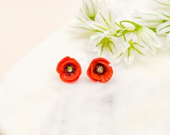 Porcelain red poppy stud earring/ Poppy earrings/ Stud earrings/ Dainty earrings/ Porcelain earrings/ Flower earrings/ gift for her