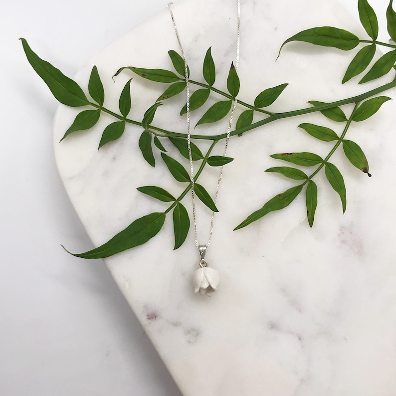 Porcelain Lily Of The Valley Necklace/ Lily Of The Valley Pendant/ Porcelain jewellery/ Flower necklace/ Bridesmaid gift/ Gift for her image 1