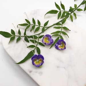 Porcelain Purple Pansy drop earring/ Pansy earrings/ dangle earrings/ flower earrings/porcelain earrings/ pansy image 5