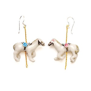 Merry Go Round Porcelain Horse Drop Earrings/ Horse Dangle Earrings