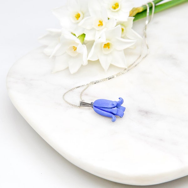 Porcelain Bluebell necklace/ Bluebell Necklace/ Bluebell pendant/ Porcelain jewellery/ Flower necklace/ Bridesmaid gift/ Gift for her