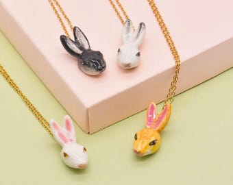 Handmade Porcelain Rabbit Pendant Necklace, Adjustable Bunny Jewellery