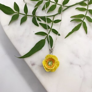 Porcelain Yellow Poppy pendant with sterling silver necklace/ Poppy Necklace/ Poppy Pendant/ Poppy/ Flower Necklace/ Flower Pendant/ Yellow