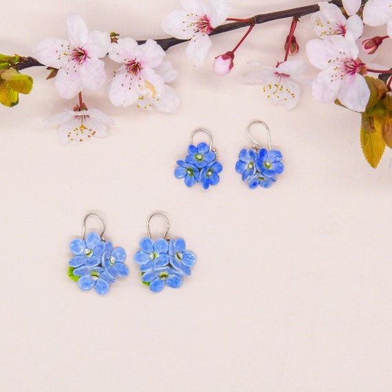 Porcelain Blue Forget Me Not Drop Earring/ Earrings/ Dangle - Etsy