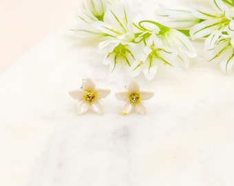 Porcelain Orange Blossom Sterling Silver Stud Earrings with Swarovski