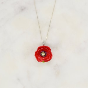 Porcelain Red Poppy pendant with sterling silver necklace/ Poppy Necklace/ Poppy Pendant/ Poppy/ Flower Necklace/ Flower Pendant/ Red Poppy image 5