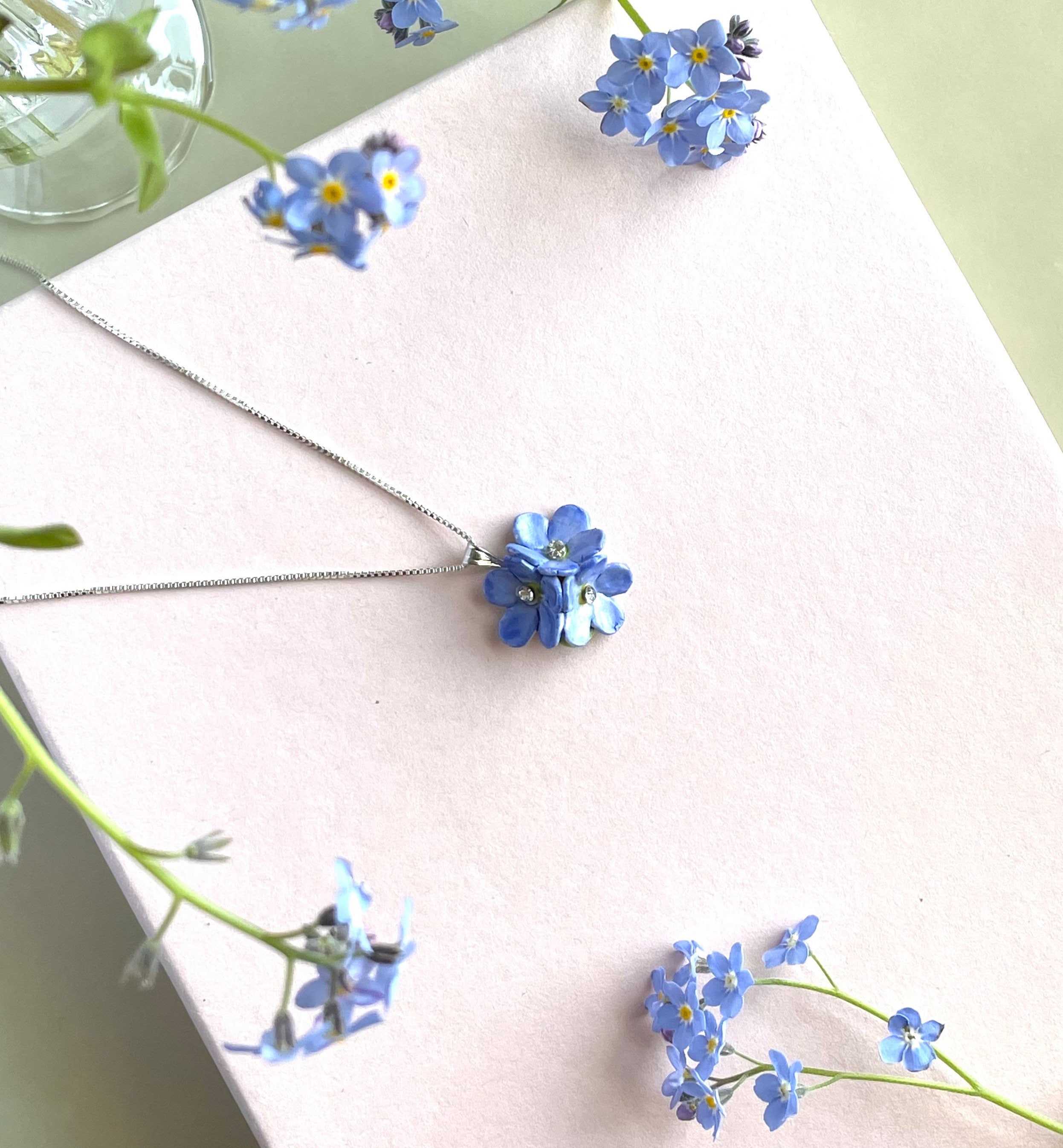 Porcelain Blue Forget me not necklace/ Flower Necklace/ Flower Jewellery/ Porcelain jewellery/ Gift for her