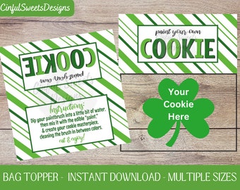St. Patrick&#39;s Day Stripes PYO Paint Your Own Cookie Bag Topper / St Patricks Day / Irish / Printable Treat Bag Toppers / Instant Download