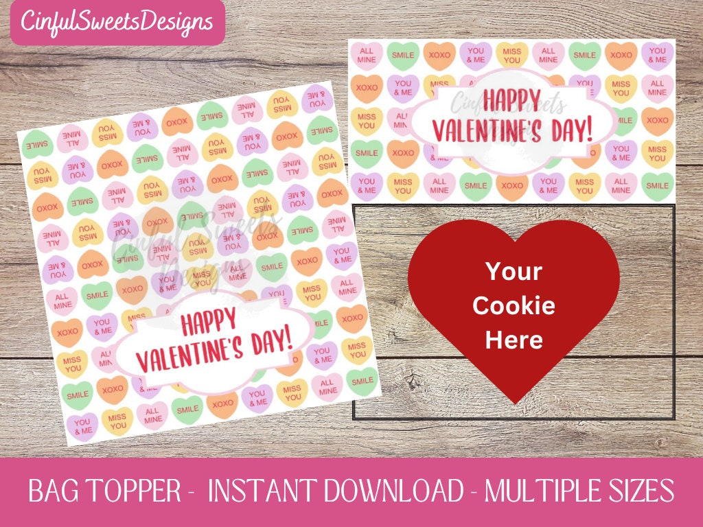 Candy Hearts Be Mine XOXO You & Me Cookie Bag Topper / Valentine / Valentines / Heart / Love / Printable Treat Bag Toppers /Instant Download