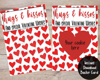 Hugs & Kisses Red Hearts Cookie Bag Backer / Valentine / Valentines / Heart / Love / Printable Treat Bag Backers / Instant Download