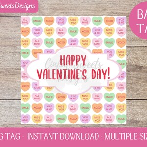 Candy Hearts Be Mine XOXO Cookie Bag Tag / Valentine / Valentines / Heart / Love / Favor Tag / Printable Treat Bag Tags / Instant Download