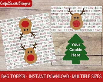 Reindeer Names Rudolph Christmas Cookie Bag Topper / Christmas / Printable Treat Bag Toppers / Instant Download