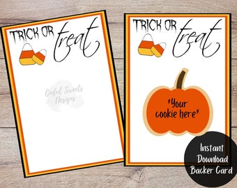 Candy Corn Trick or Treat Halloween Cookie Card Backer / Printable Treat Card Backers / Instant Download / Halloween / Candy Corn