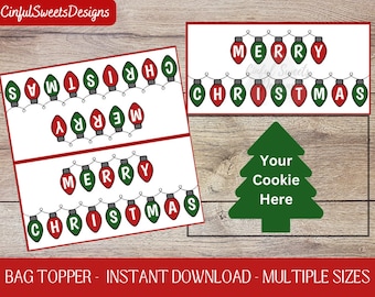 Merry Christmas Lights Cookie Bag Topper / Christmas / Printable Treat Bag Toppers / Christmas Lights / Instant Download