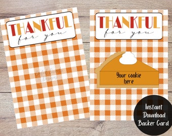 Agradecido por ti Orange Buffalo Plaid Thanksgiving Cookie Bag Backer / Acción de Gracias / Imprimible Treat Bag Backers / Otoño / Descarga instantánea