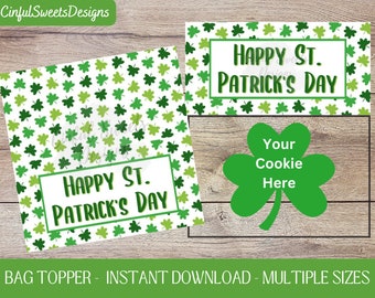Feliz día de San Patricio Shamrocks Cookie Bag Topper / Shamrock / St Patricks Day / Irlandés / Imprimible Treat Bag Toppers / Descarga instantánea