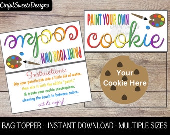 Regenboog verf je eigen PYO Cookie Topper / Verf je eigen Cookie / Afdrukbare traktatiezak Toppers / Afdrukbare Cookie Topper / Instant Download